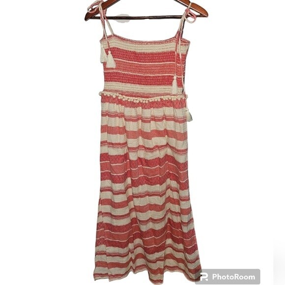 ASOS Maternity Stripe Red Cream Coastal Cowgirl Smocked Boho Maxi Dress 10 - Picture 2 of 6